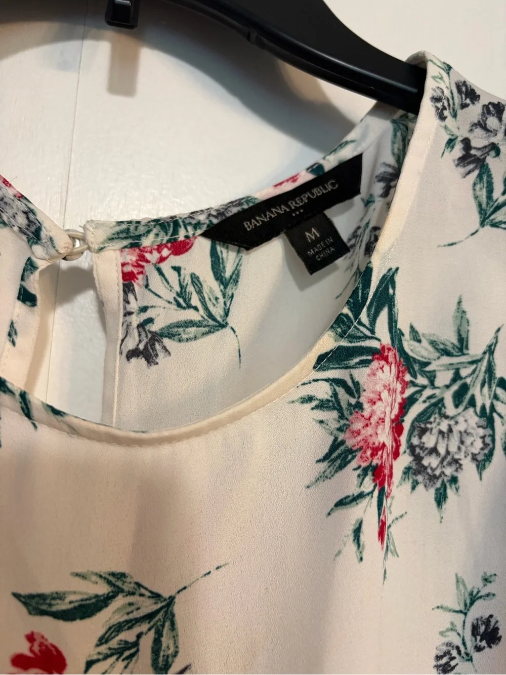 Banana Republic Cream Floral Puff-Sleeve Peplum Blouse M